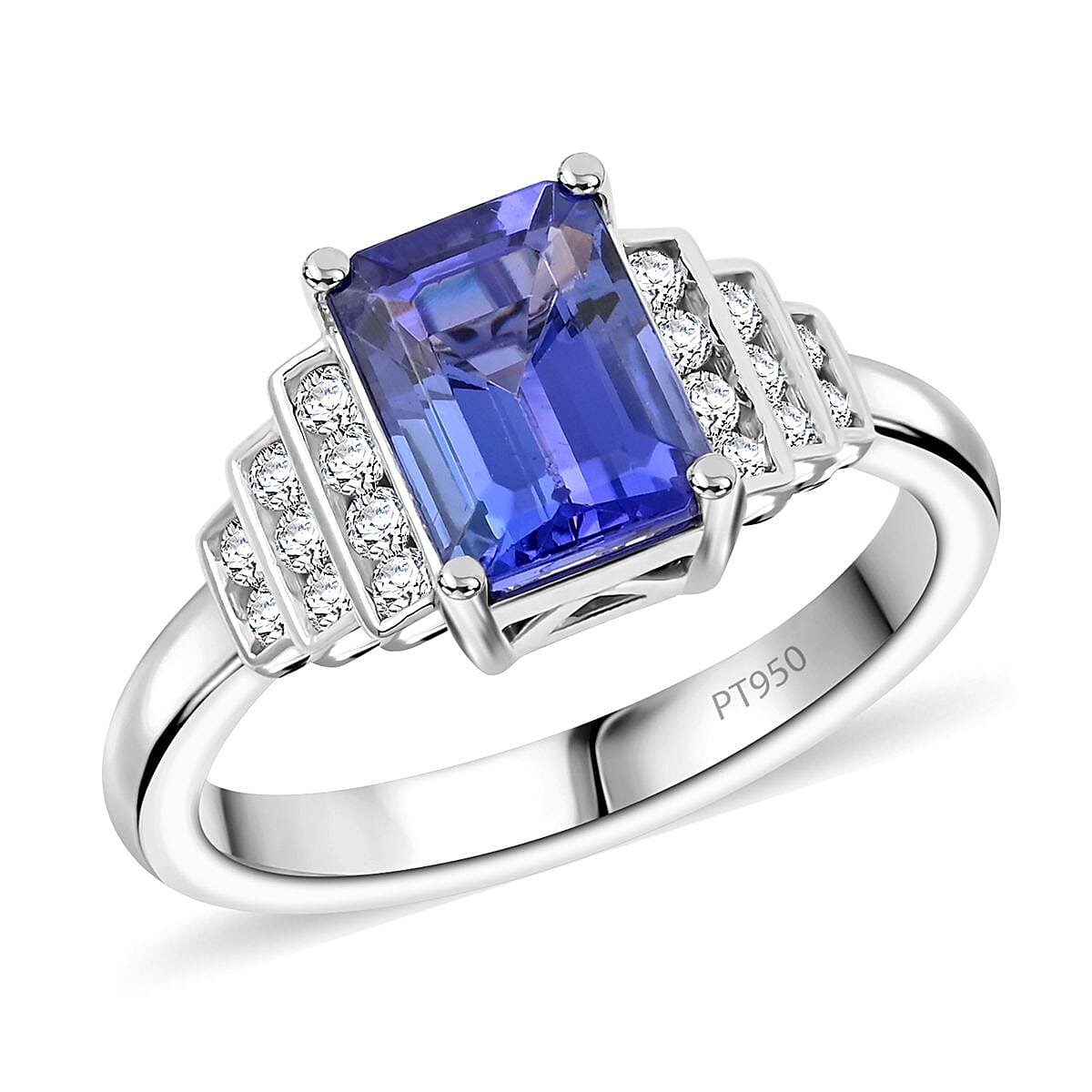 Certified & Appraised Rhapsody 950 Platinum AAAA Tanzanite, Diamond (E-F, VS) (0.24 cts) Ring (Size 11.0) (6.50 g) 2.00 ctw image number 0