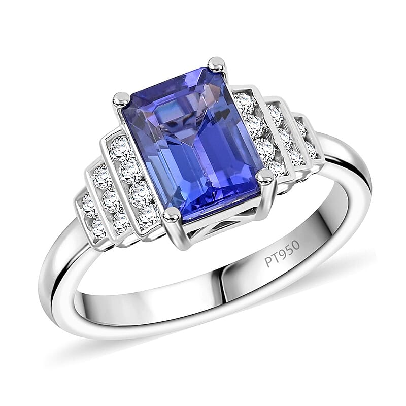 Certified & Appraised Rhapsody 950 Platinum AAAA Tanzanite, Diamond (E-F, VS) (0.24 cts) Ring (Size 5.0) (6.50 g) 2.00 ctw