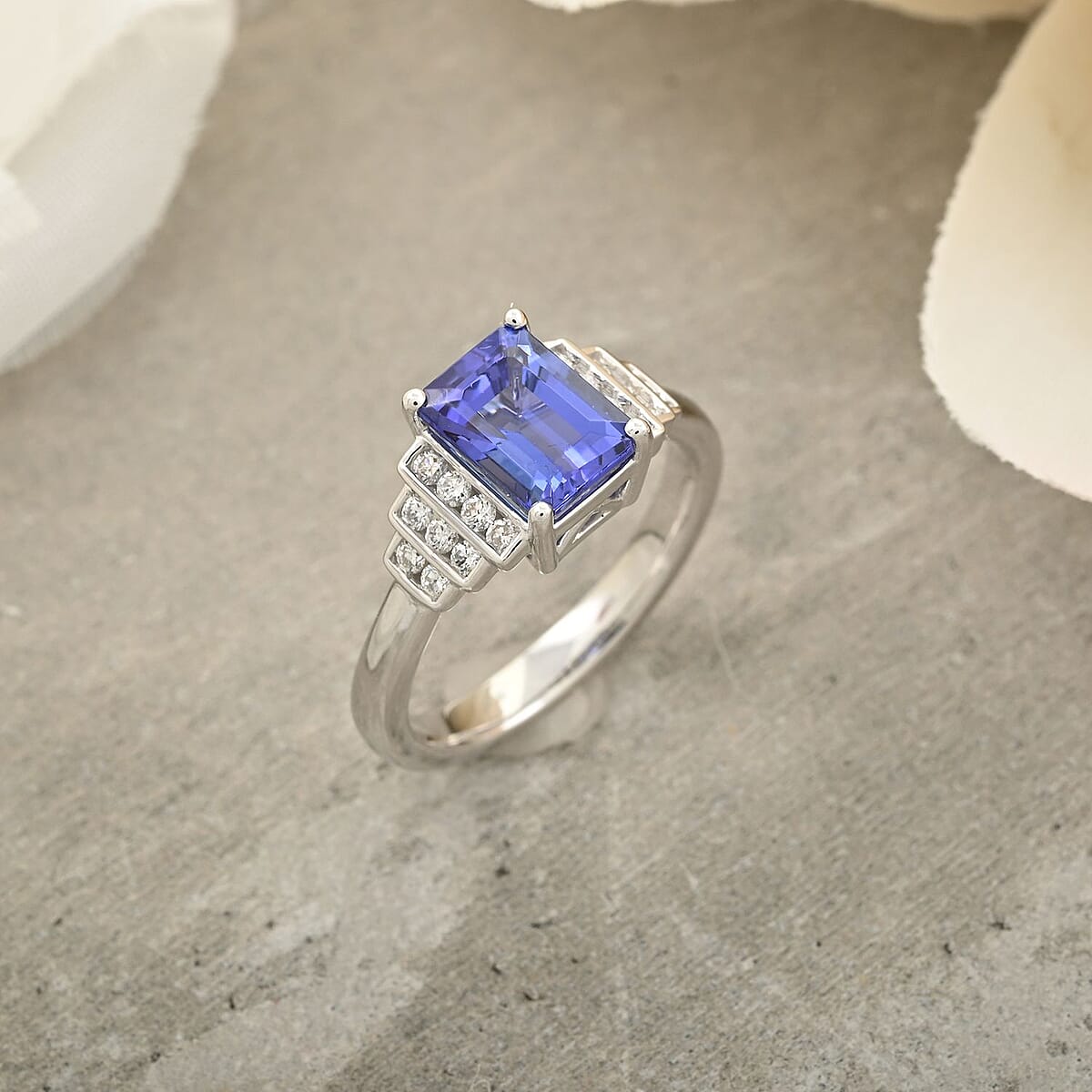 Certified & Appraised Rhapsody 950 Platinum AAAA Tanzanite, Diamond (E-F, VS) (0.24 cts) Ring (Size 9.5) (6.50 g) 2.00 ctw image number 1