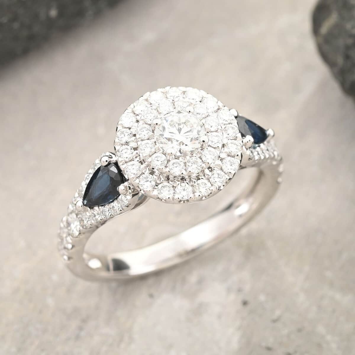 Modani Diamond and AAAA Blue Sapphire 1.50 ctw Ring in 950 Platinum (Del. in 10-12 Days) 6.20 Grams image number 1