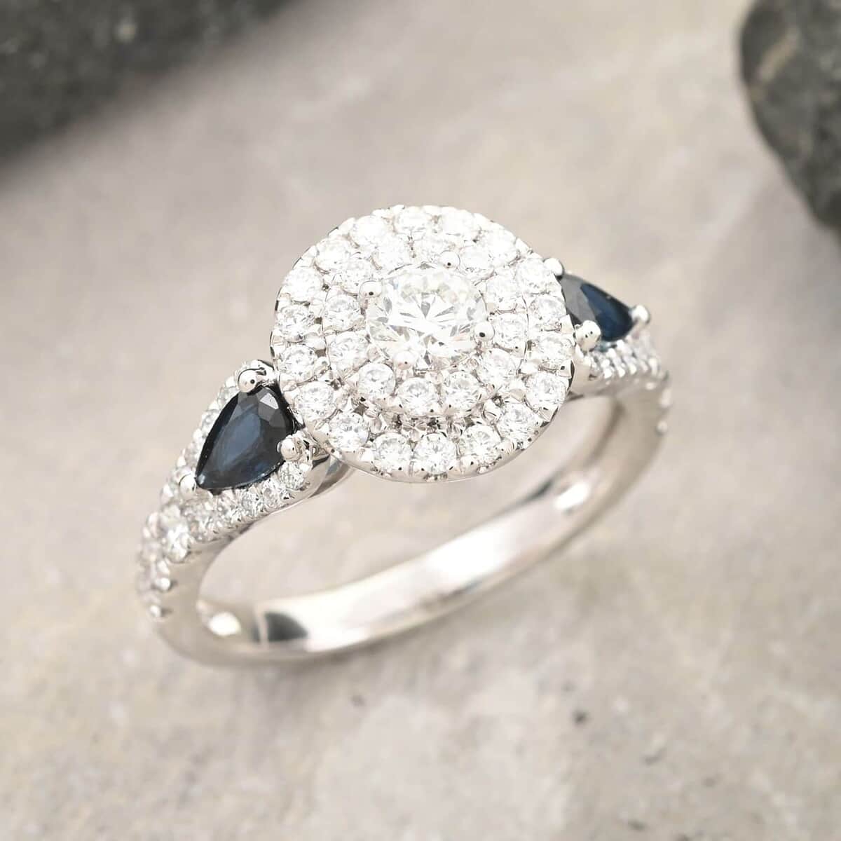 Modani Diamond and Blue Sapphire 1.50 ctw Ring in 950 Platinum (Size 5.0) 6.20 Grams image number 1