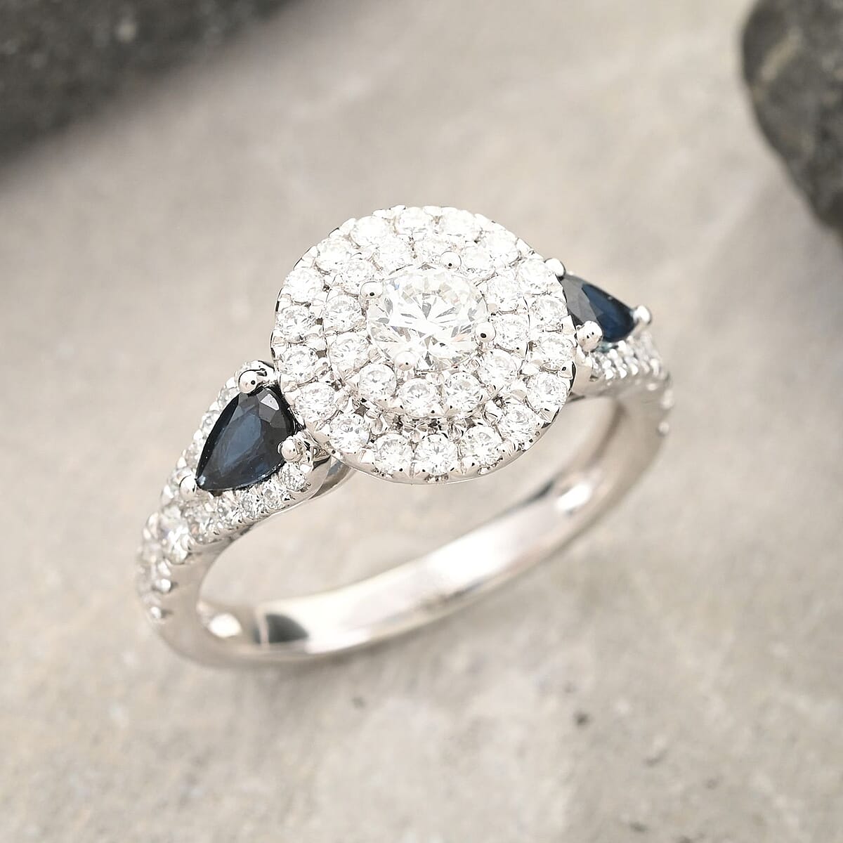 Modani Diamond and Blue Sapphire 1.50 ctw Ring in 950 Platinum (Size 7.0) 6.20 Grams image number 1