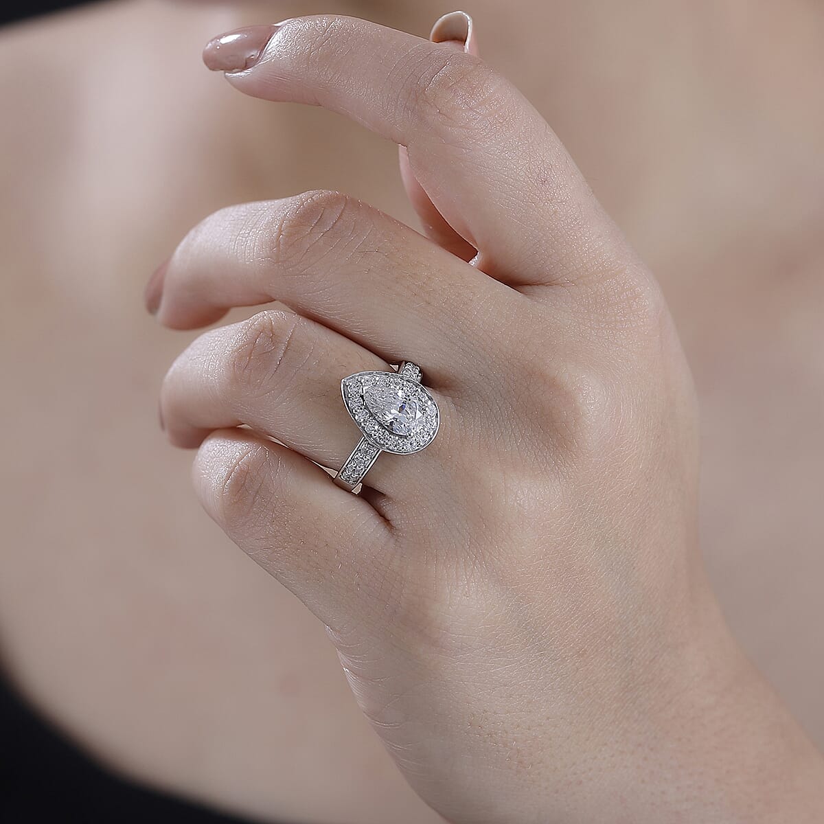 J Francis Embellished with Zirconia by Swarovski 3.70 ctw Celestial Halo Ring in Rhodium Over Sterling Silver (Size 5.0)  image number 3