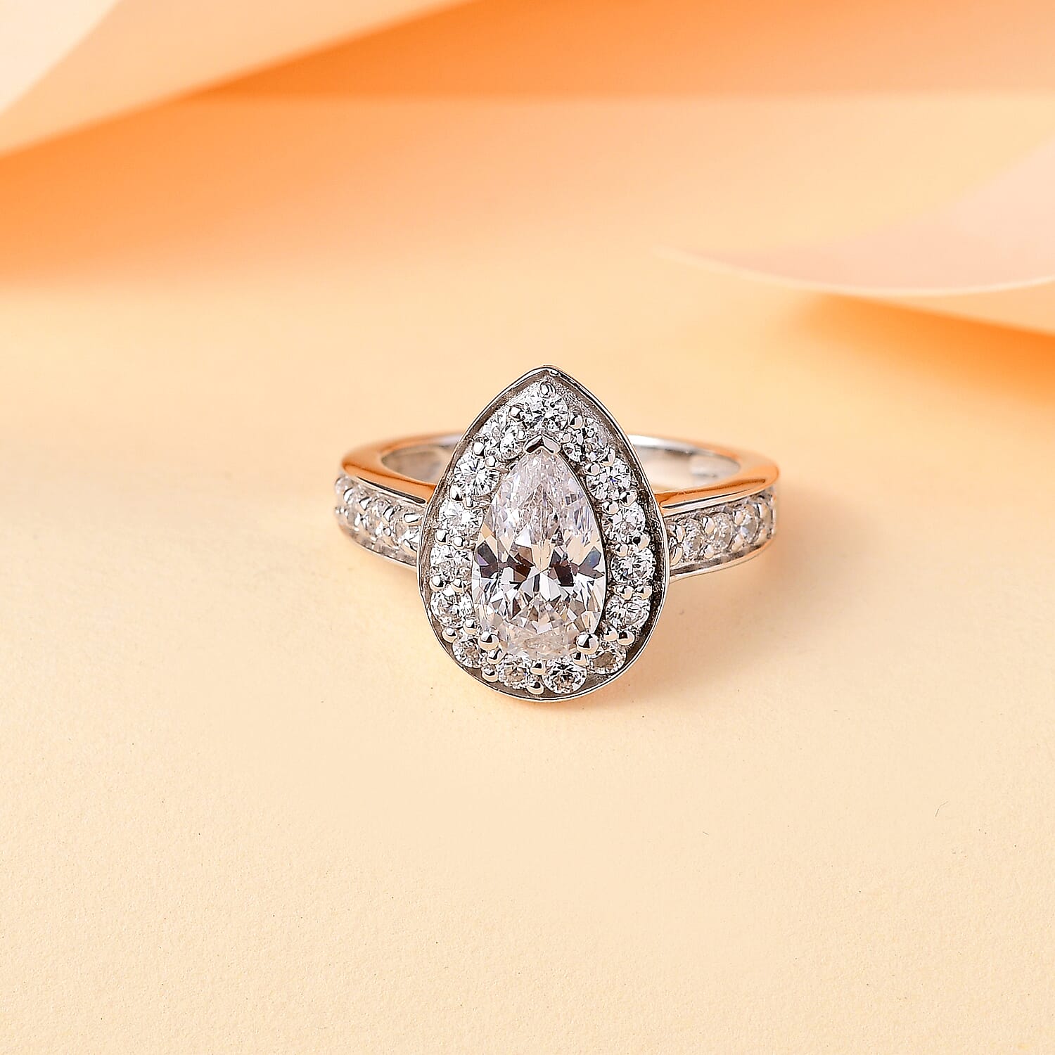 Lustro Stella Made with Finest CZ Halo Ring in Rhodium Over Sterling Silver (Size 9.0) 3.70 ctw