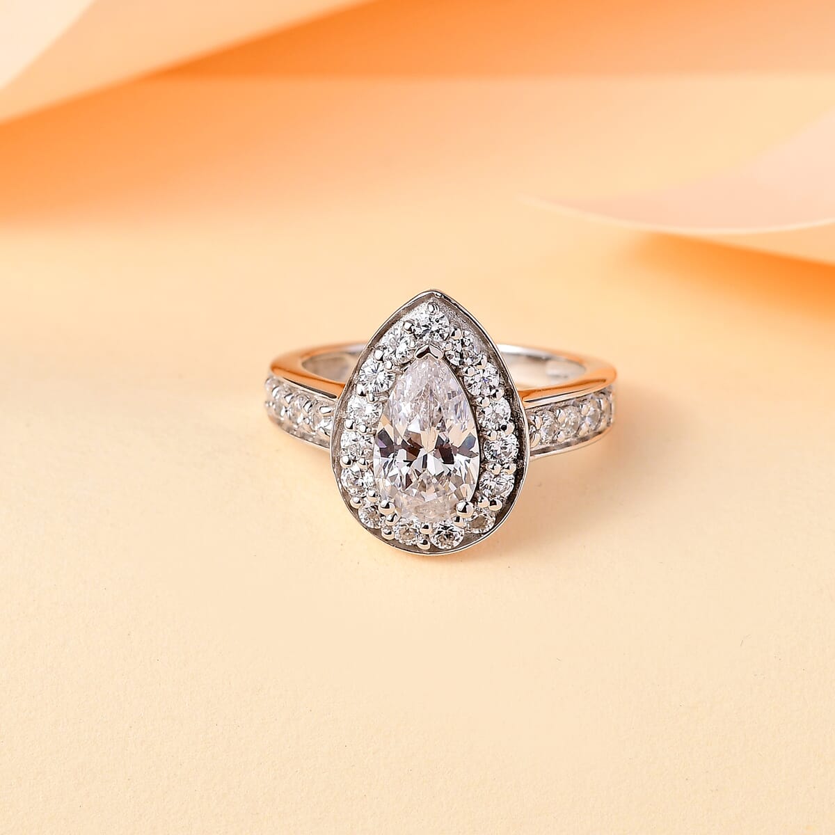 J Francis Embellished with Zirconia by Swarovski 3.70 ctw Celestial Halo Ring in Rhodium Over Sterling Silver (Size 7.0) image number 1