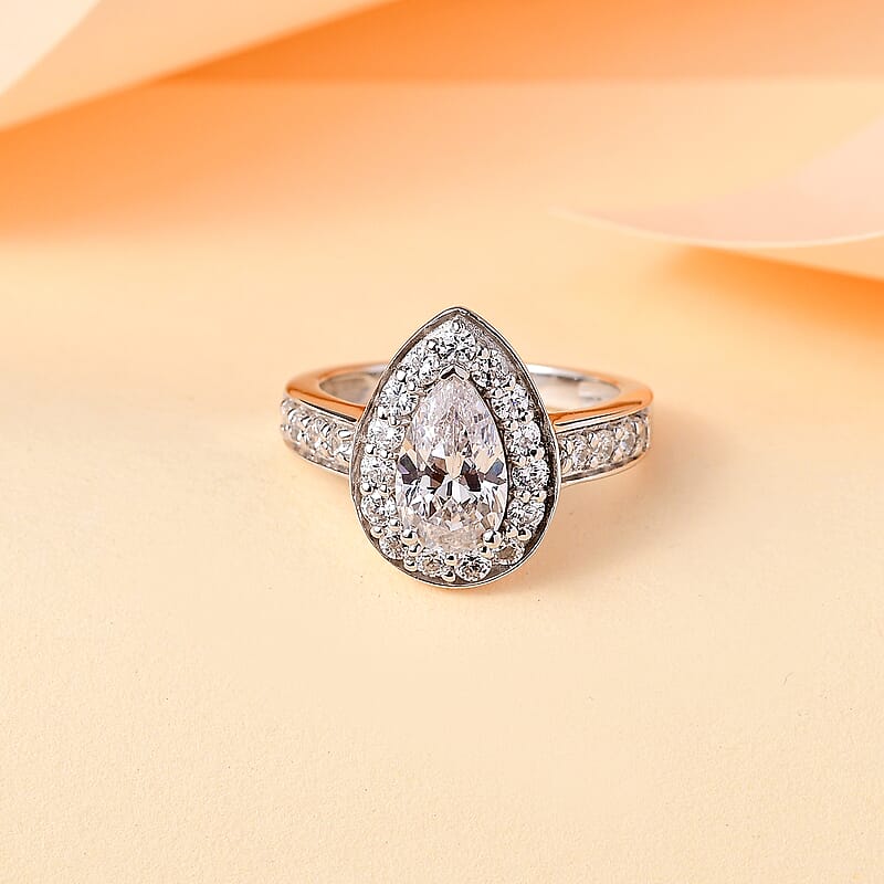 J Francis Embellished with Zirconia by Swarovski 3.70 ctw Celestial Halo Ring in Rhodium Over Sterling Silver (Size 7.0)
