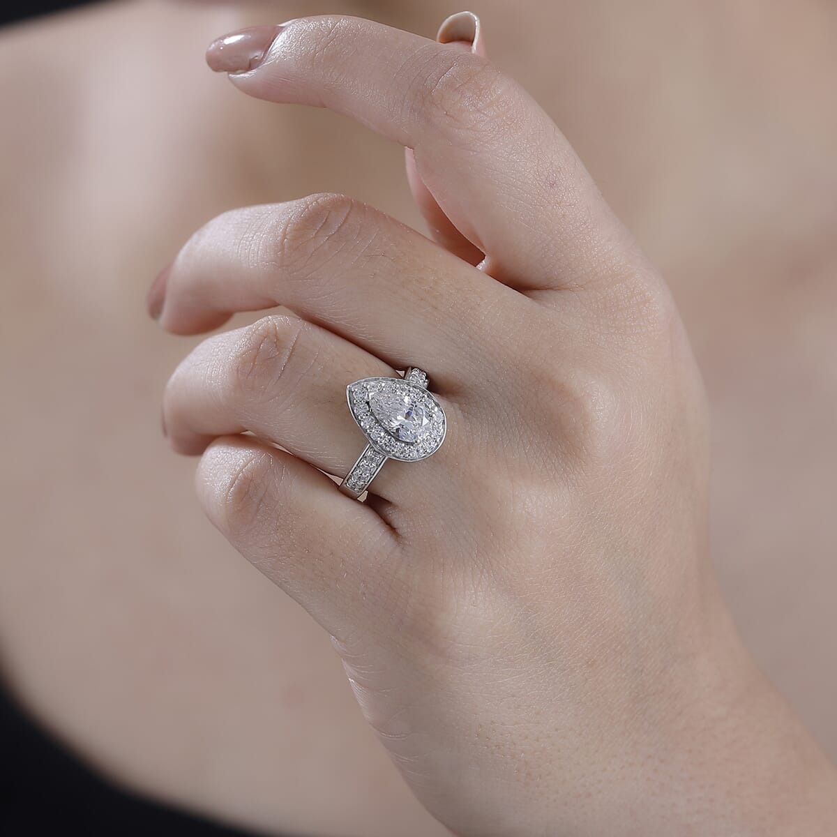 J Francis Embellished with Zirconia by Swarovski 3.70 ctw Celestial Halo Ring in Rhodium Over Sterling Silver (Size 7.0) image number 3