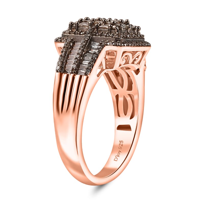 D'Joy Natural Champagne Diamond Art Deco Ring in 18K Vermeil RG Over Sterling Silver 1.00 ctw (Size 10.0)