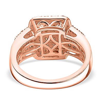 D'Joy Natural Champagne Diamond Art Deco Ring in 18K Vermeil RG Over Sterling Silver 1.00 ctw (Size 10.0)