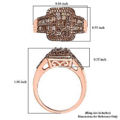 D'Joy Natural Champagne Diamond Art Deco Ring in 18K Vermeil RG Over Sterling Silver 1.00 ctw (Size 10.0)