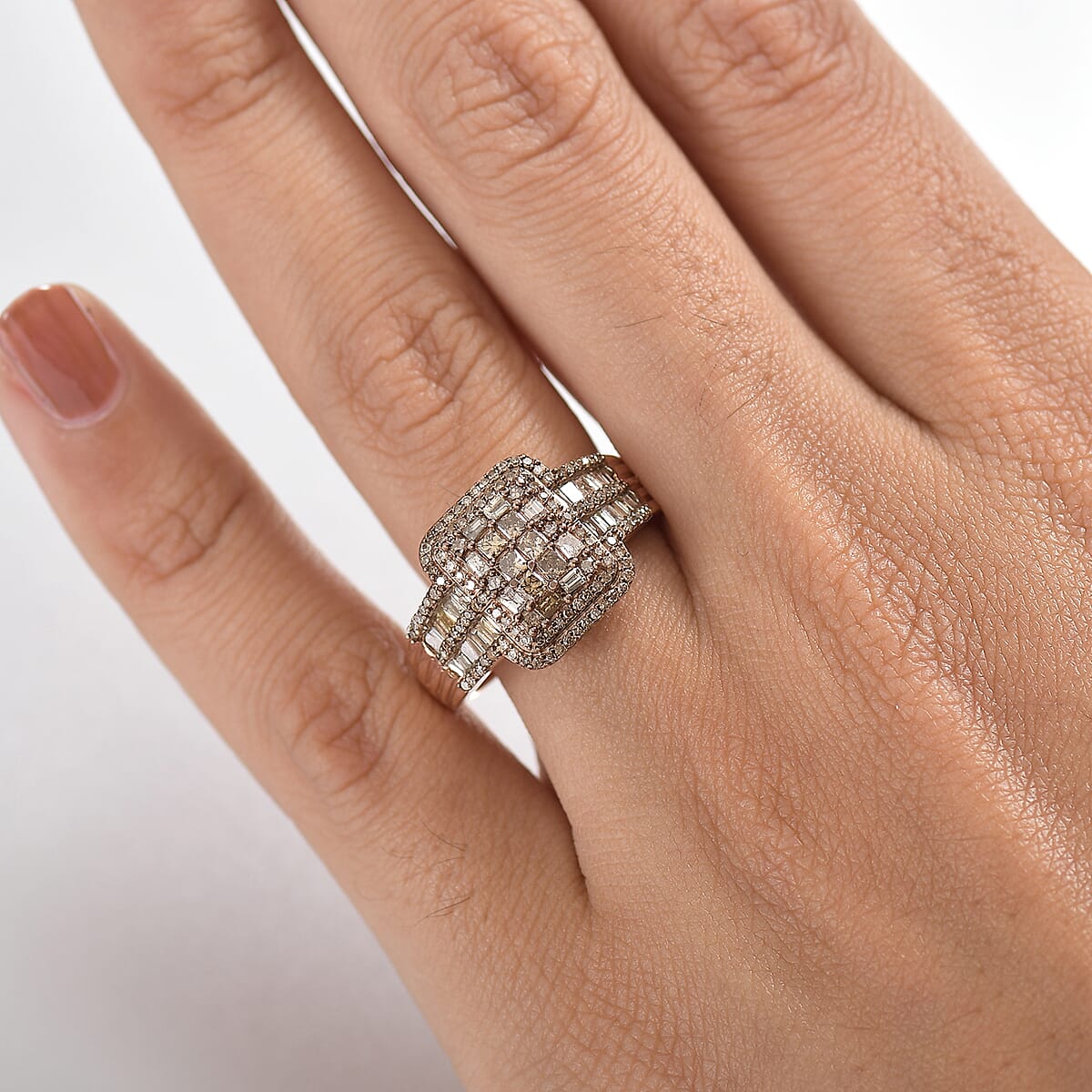 D'Joy Natural Champagne Diamond Art Deco Ring in 18K Vermeil RG Over Sterling Silver 1.00 ctw (Size 7.0) image number 2