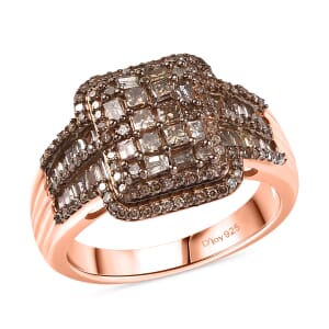 D'Joy Natural Champagne Diamond 1.00 ctw Art Deco Ring in 18K Vermeil Rose Gold Over Sterling Silver (Size 8.0) 