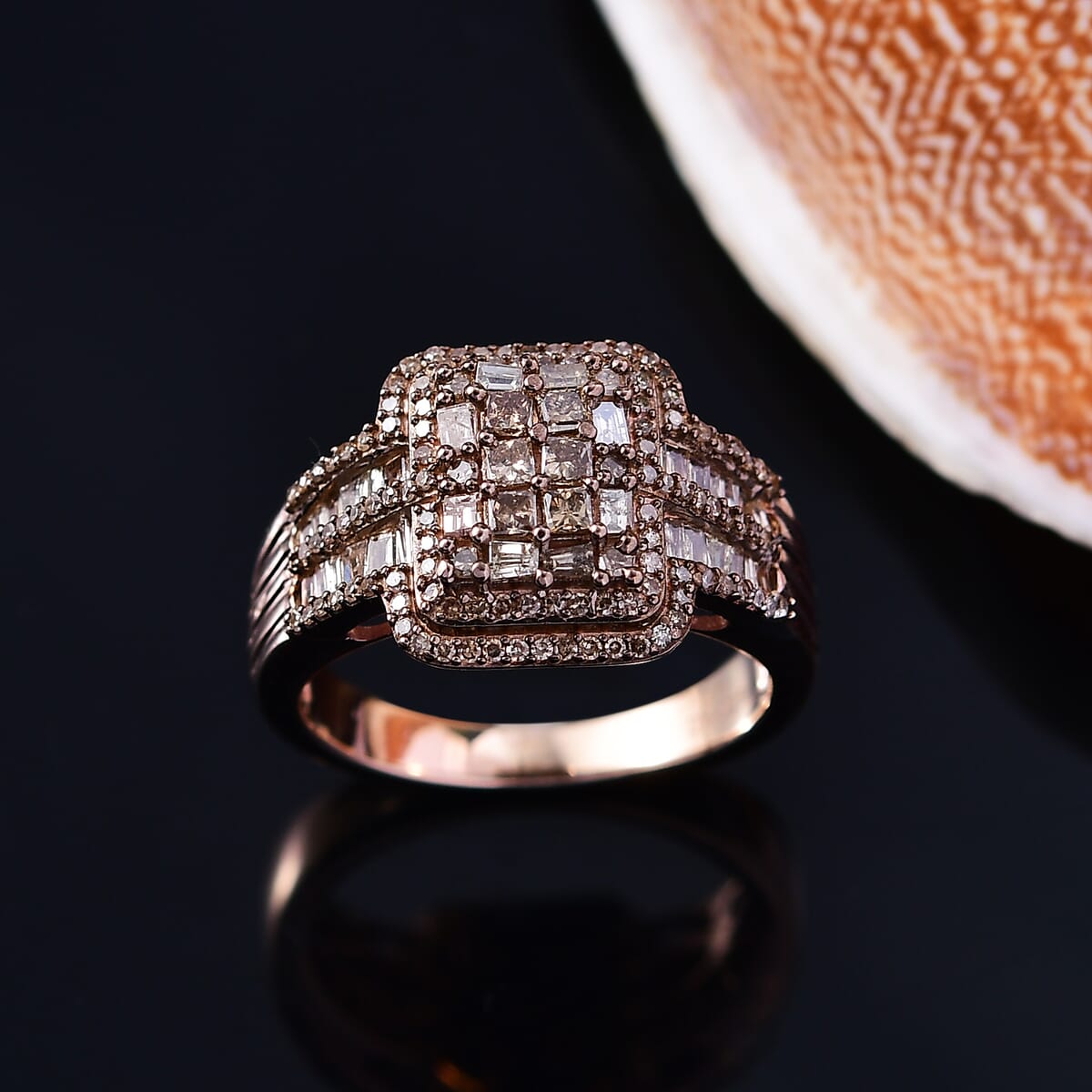 D'Joy Natural Champagne Diamond 1.00 ctw Art Deco Ring in 18K Vermeil Rose Gold Over Sterling Silver (Size 8.0)  image number 1