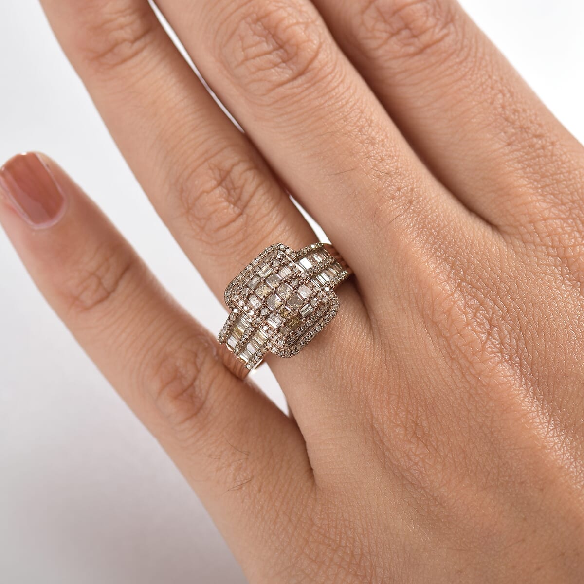 D'Joy Natural Champagne Diamond 1.00 ctw Art Deco Ring in 18K Vermeil Rose Gold Over Sterling Silver (Size 8.0)  image number 2