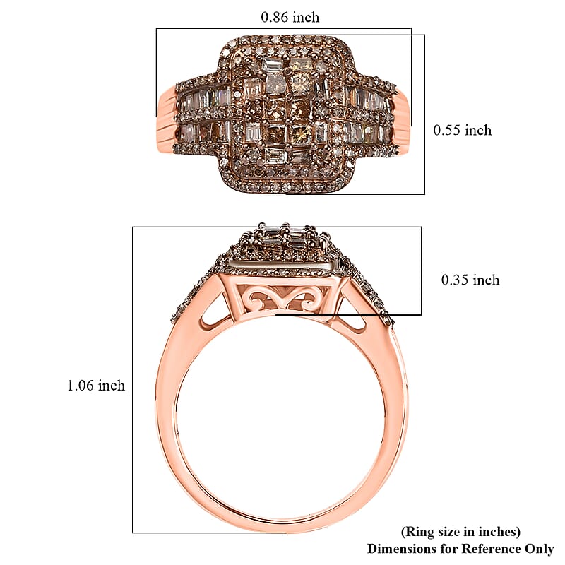 D'Joy Natural Champagne Diamond 1.00 ctw Art Deco Ring in 18K Vermeil Rose Gold Over Sterling Silver (Size 8.0)