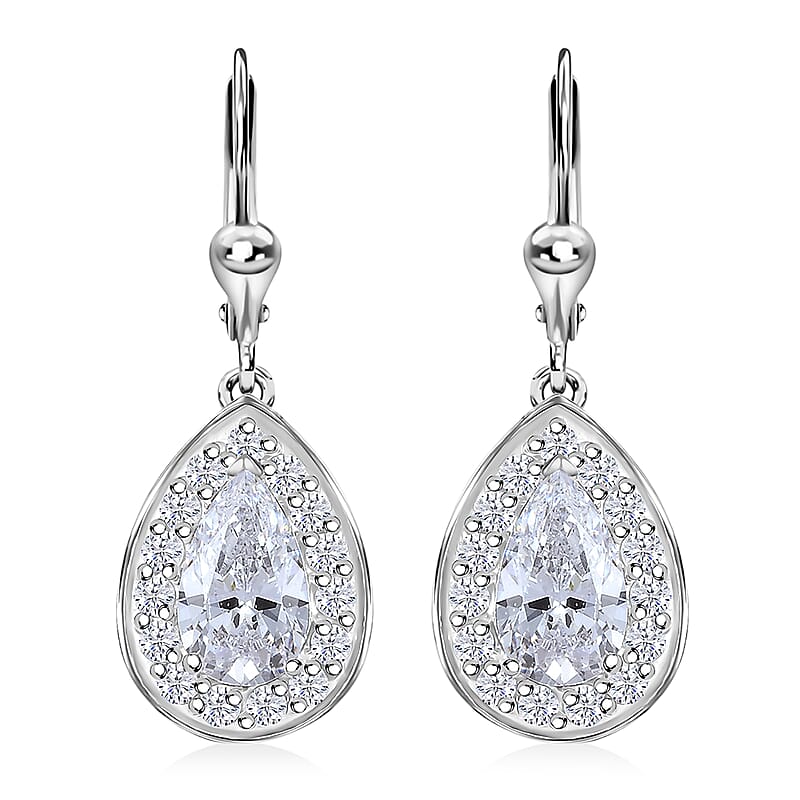 J Francis Embellished with Zirconia by Swarovski 6.60 ctw Teardrop Earrings in Rhodium Over Sterling Silver 