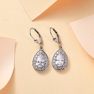 J Francis Embellished with Zirconia by Swarovski 6.60 ctw Teardrop Earrings in Rhodium Over Sterling Silver 