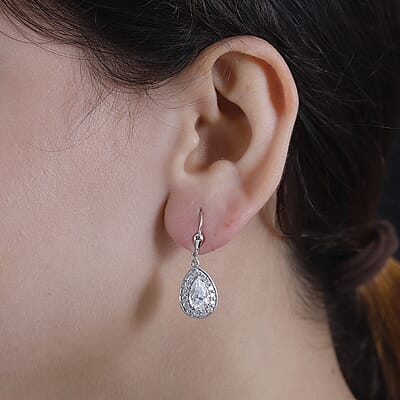 J Francis Embellished with Zirconia by Swarovski 6.60 ctw Teardrop Earrings in Rhodium Over Sterling Silver 