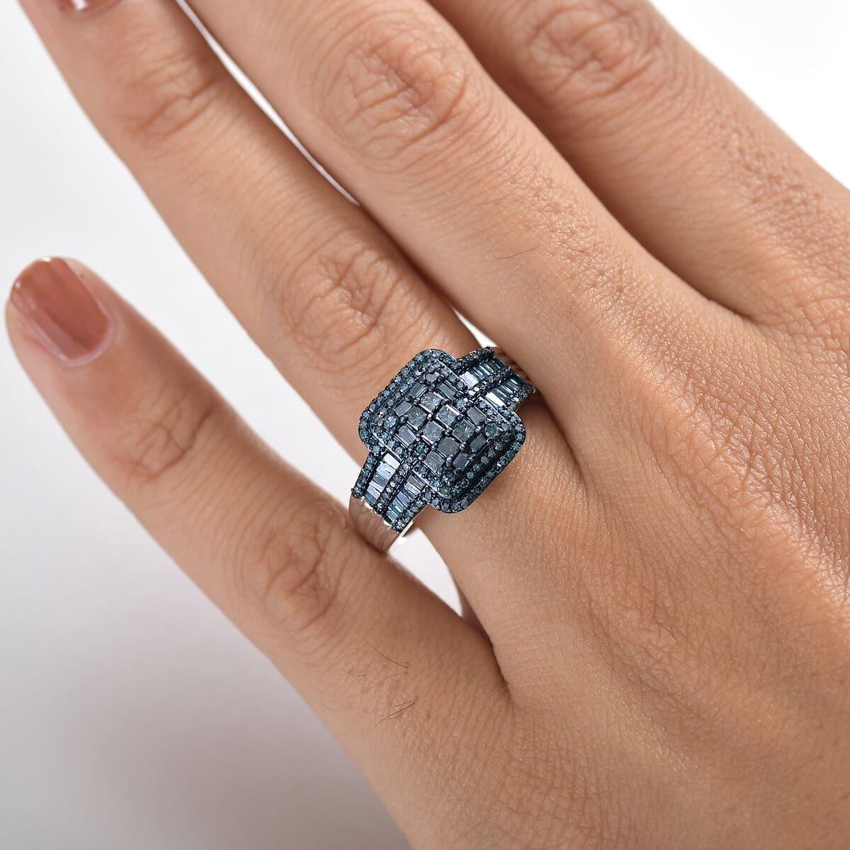 D'Joy Blue Diamond 1.00 ctw Art Deco Ring in Rhodium Over Sterling Silver (Size 10.0)  image number 2