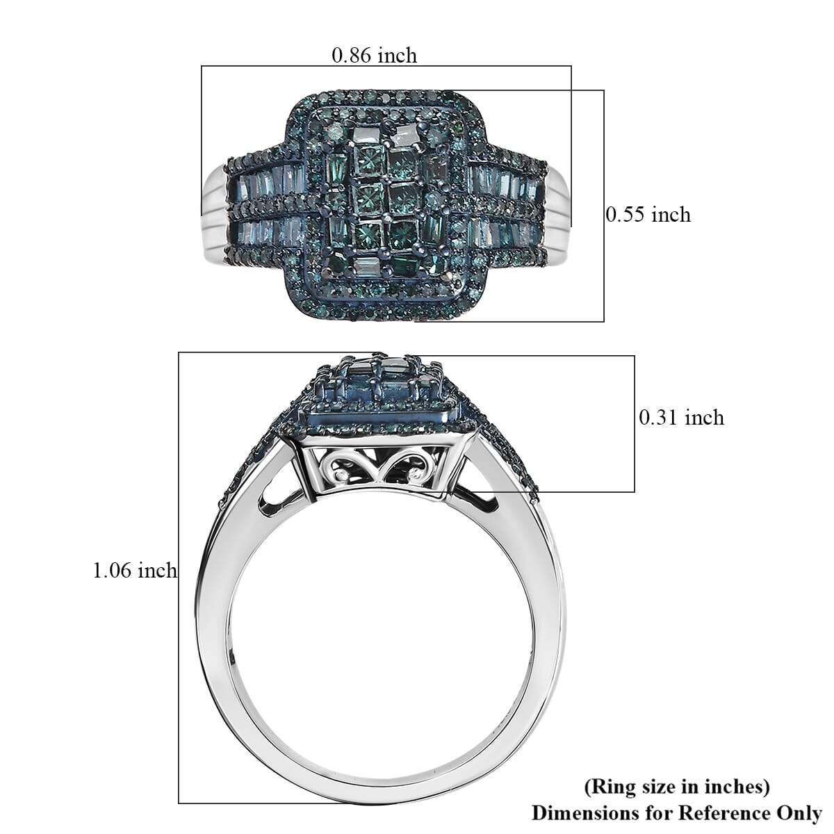 D'Joy Blue Diamond 1.00 ctw Art Deco Ring in Rhodium Over Sterling Silver (Size 10.0)  image number 5