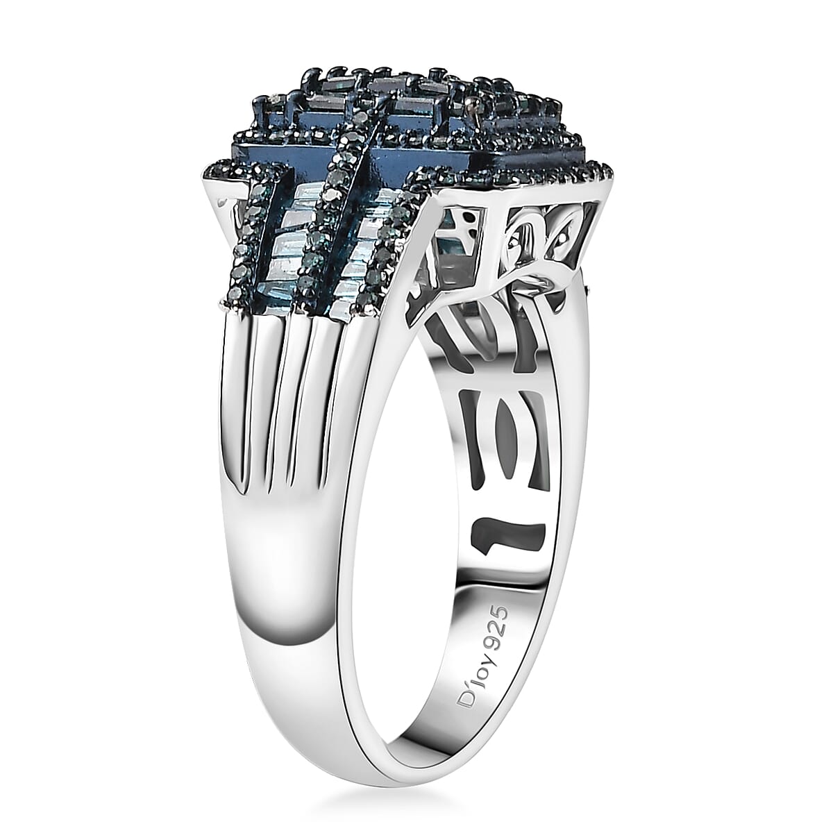 D'Joy Blue Diamond 1.00 ctw Art Deco Ring in Rhodium Over Sterling Silver (Size 7.0)  image number 3