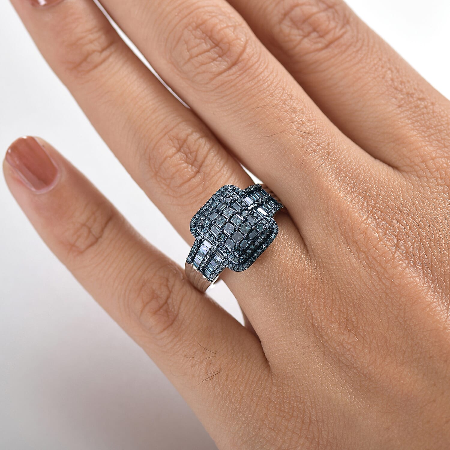 D'Joy Blue Diamond 1.00 ctw Art Deco Ring in Rhodium Over Sterling Silver (Size 8.0) 