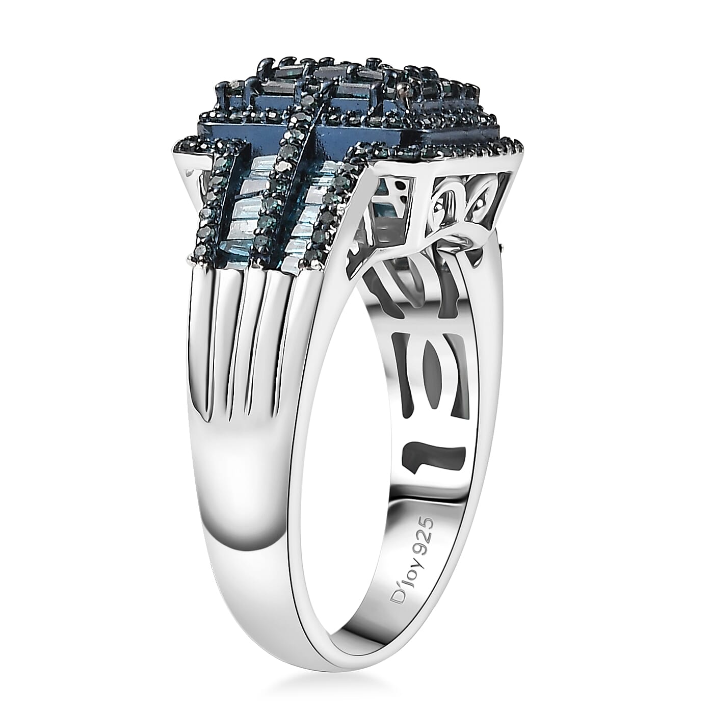 D'Joy Blue Diamond 1.00 ctw Art Deco Ring in Rhodium Over Sterling Silver (Size 8.0) 