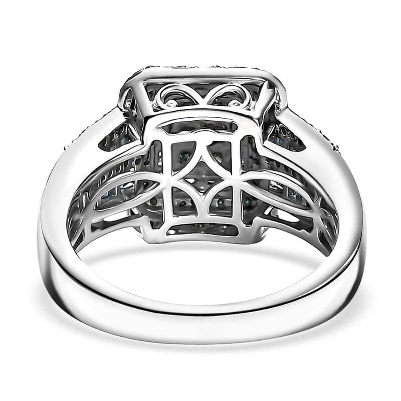 D'Joy Blue Diamond 1.00 ctw Art Deco Ring in Rhodium Over Sterling Silver (Size 8.0) 