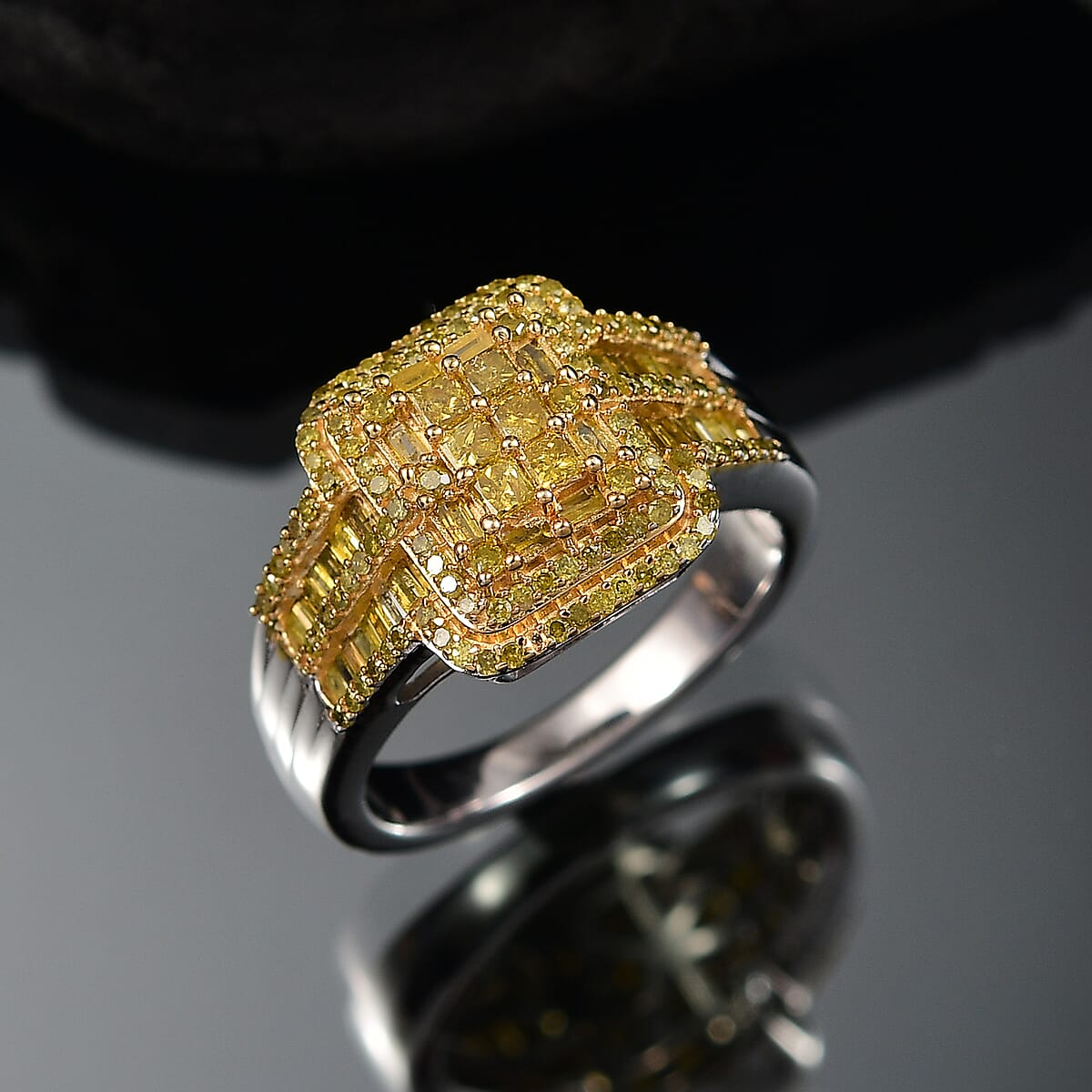 D'Joy Yellow Diamond 1.00 ctw Art Deco Ring in Rhodium Over Sterling Silver (Size 6.0) image number 1