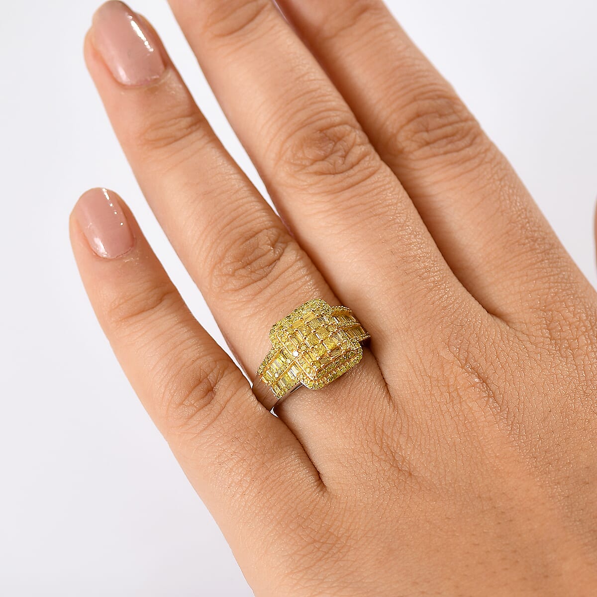 D'Joy Yellow Diamond 1.00 ctw Art Deco Ring in Rhodium Over Sterling Silver (Size 8.0) image number 2