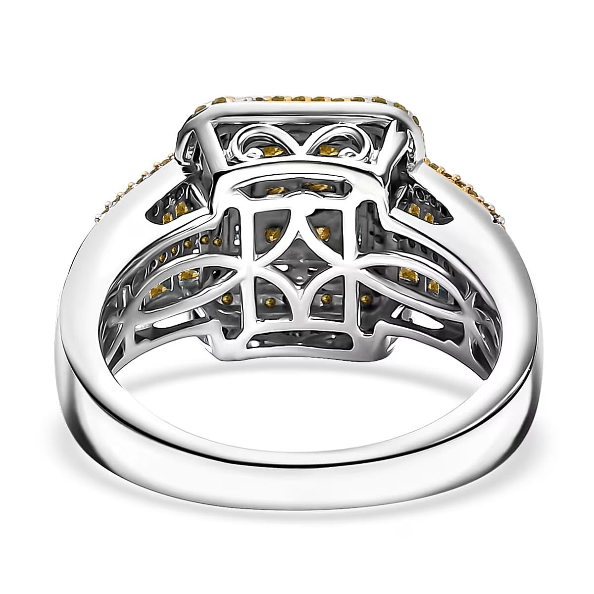 D'Joy Yellow Diamond 1.00 ctw Art Deco Ring in Rhodium Over Sterling Silver (Size 8.0) image number 4