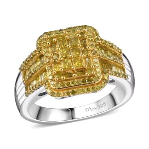 D'Joy Yellow Diamond 1.00 ctw Art Deco Ring in Rhodium Over Sterling Silver (Size 9.0)