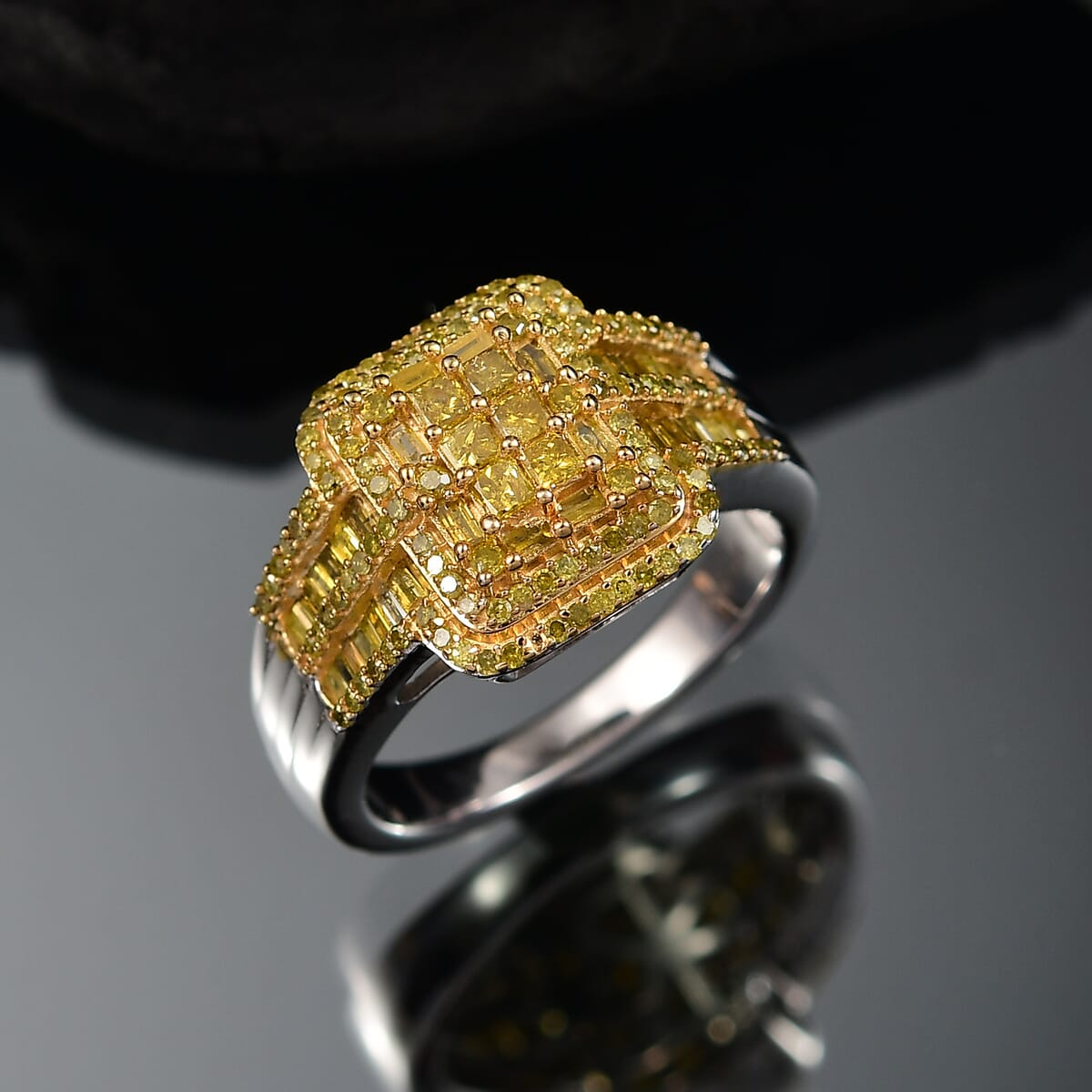 D'Joy Yellow Diamond 1.00 ctw Art Deco Ring in Rhodium Over Sterling Silver (Size 9.0) image number 1