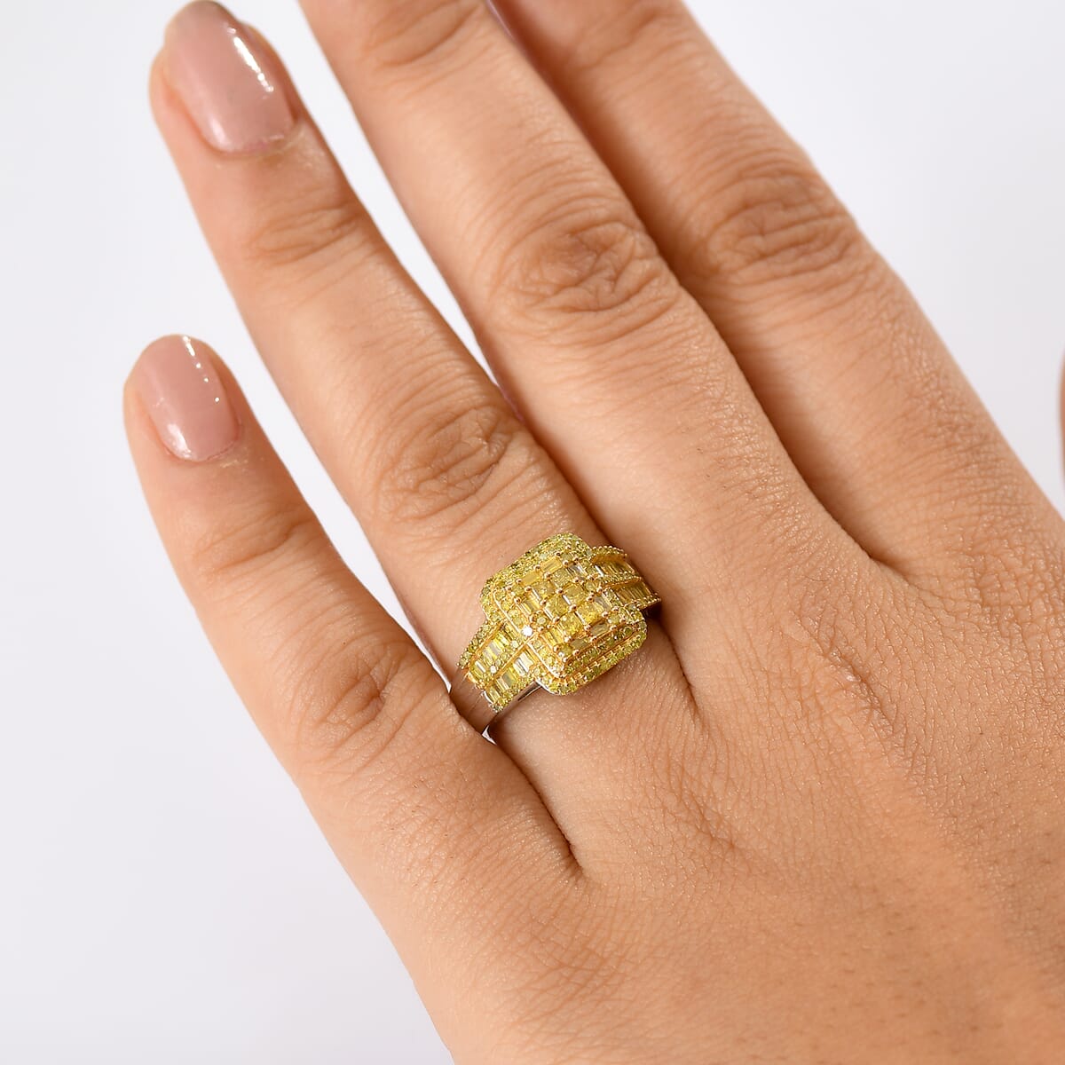D'Joy Yellow Diamond 1.00 ctw Art Deco Ring in Rhodium Over Sterling Silver (Size 9.0) image number 2