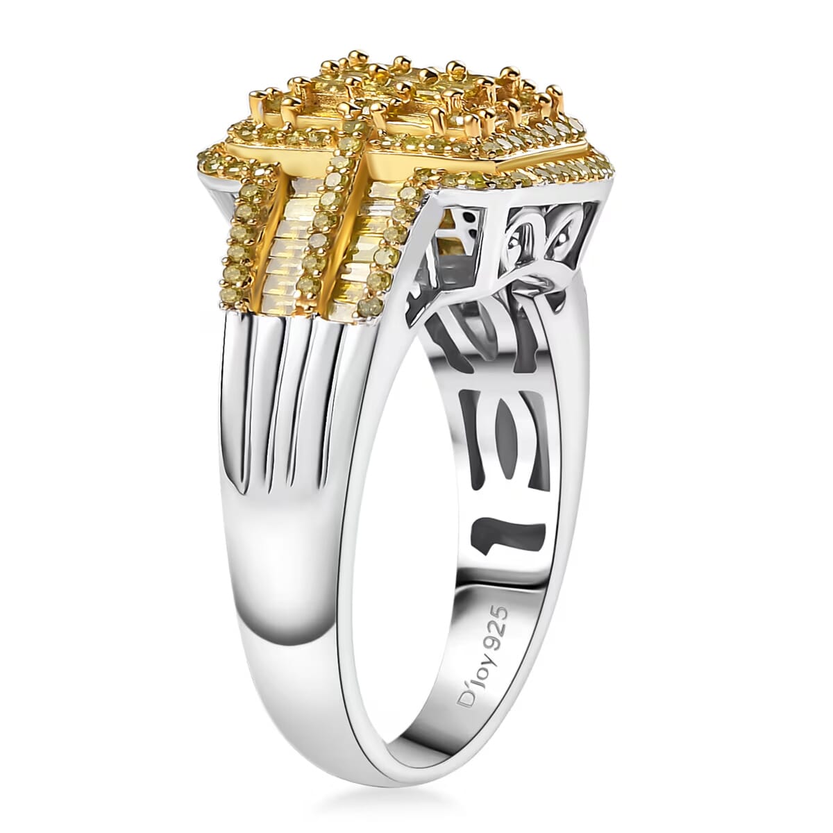 D'Joy Yellow Diamond 1.00 ctw Art Deco Ring in Rhodium Over Sterling Silver (Size 9.0) image number 3