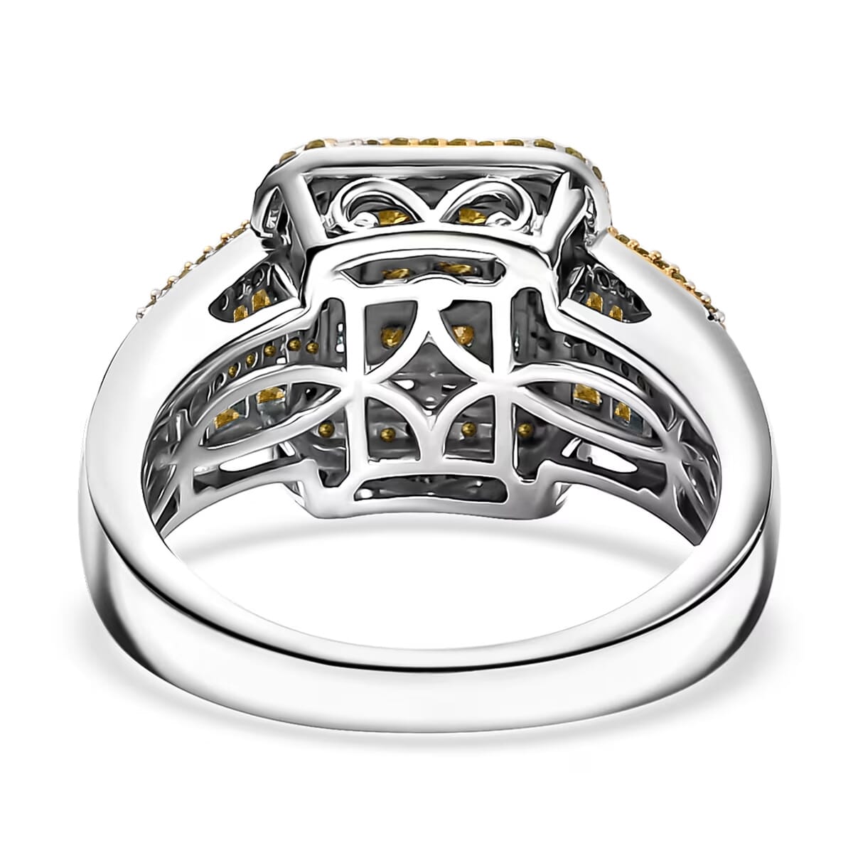 D'Joy Yellow Diamond 1.00 ctw Art Deco Ring in Rhodium Over Sterling Silver (Size 9.0) image number 4