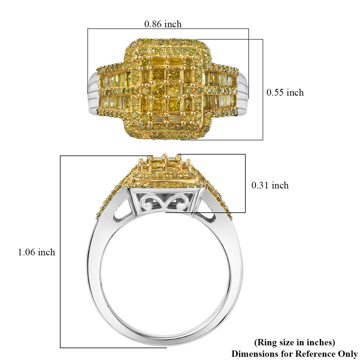 D'Joy Yellow Diamond 1.00 ctw Art Deco Ring in Rhodium Over Sterling Silver (Size 9.0) image number 5