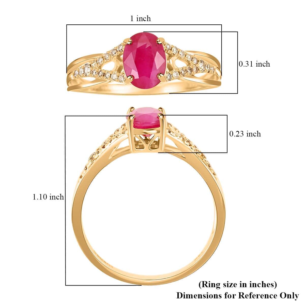 Certified & Appraised Luxoro AAA Mozambique Ruby and G-H I2 Diamond 1.50 ctw Ring in 14K Yellow Gold (Size 5.5) image number 4