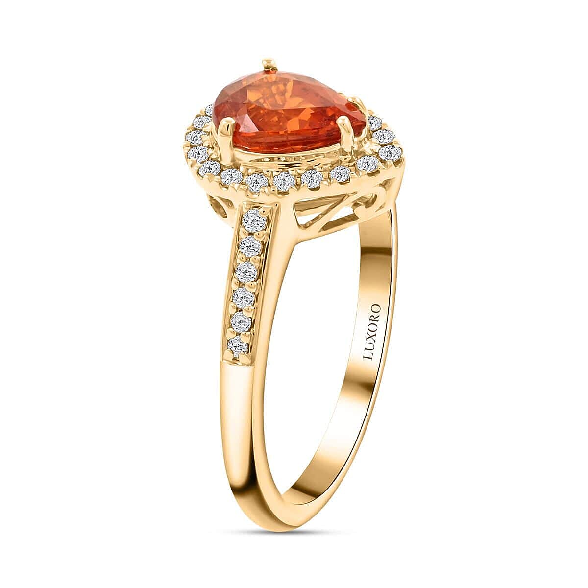Certified and Appraised Luxoro AAA Nigerian Spessartite Garnet and G-H I2 Diamond 1.8 ctw Ring in 14K Yellow Gold (Size 7.5) image number 3