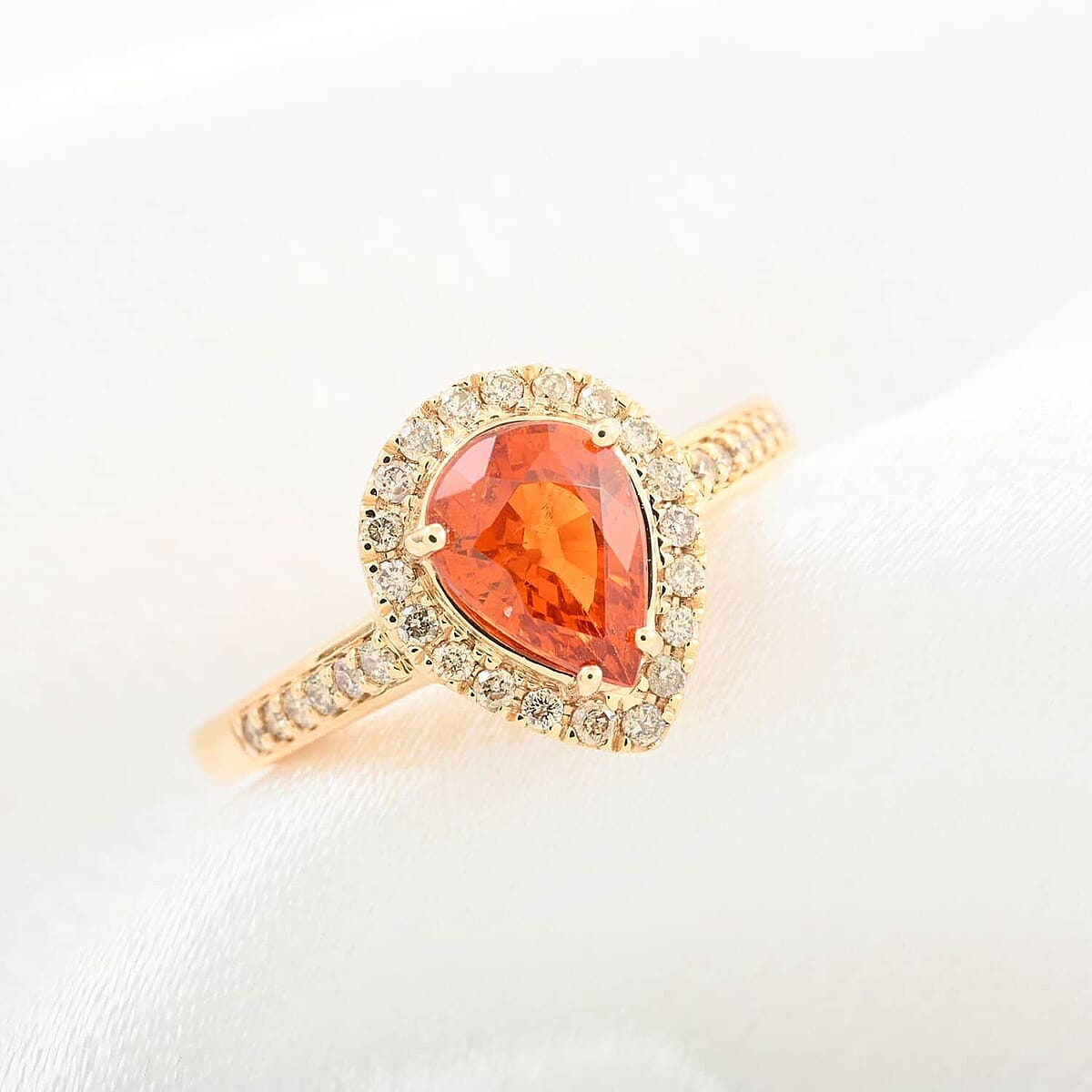 Certified and Appraised Luxoro AAA Nigerian Spessartite Garnet and G-H I2 Diamond 1.8 ctw Ring in 14K Yellow Gold (Size 8.5) image number 1