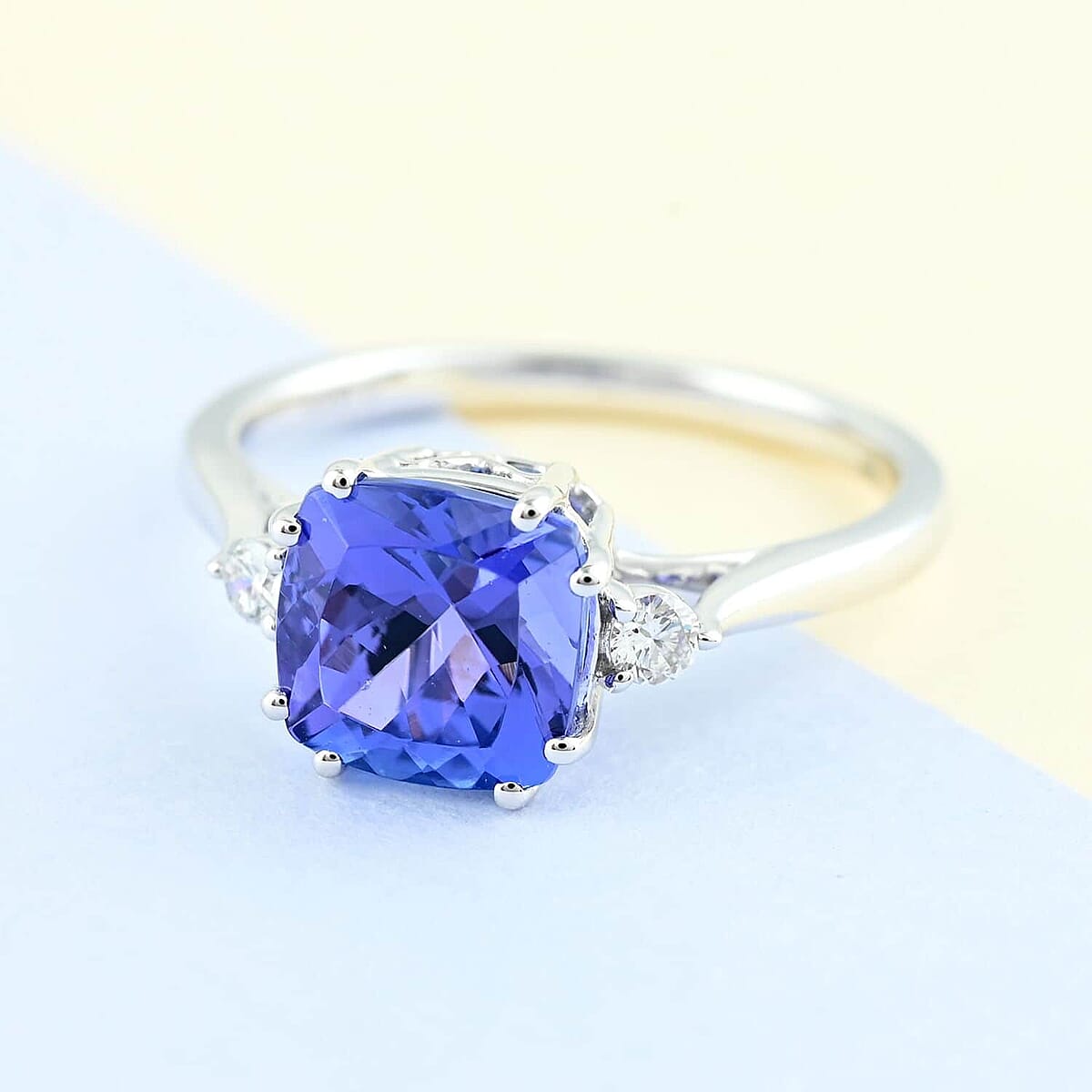 Certified & Appraised Iliana AAA Tanzanite and G-H SI Diamond 2.40 ctw Ring in 18K White Gold (Size 9.5) image number 1