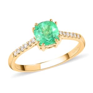 Certified & Appraised Luxoro AAA Boyaca Colombian Emerald and G-H I2 Diamond 1.10 ctw Ring in 14K Yellow Gold (Size 7.5)