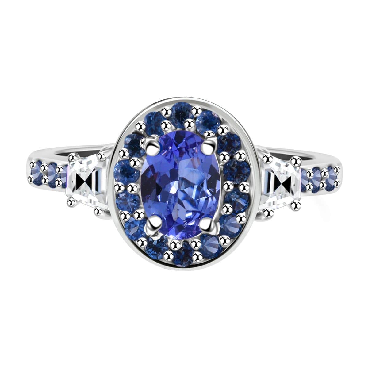 Tanzanite and Multi Gemstone 1.60 ctw Luminous Crown Ring in Rhodium Over Sterling Silver (Size 10.0)  image number 0