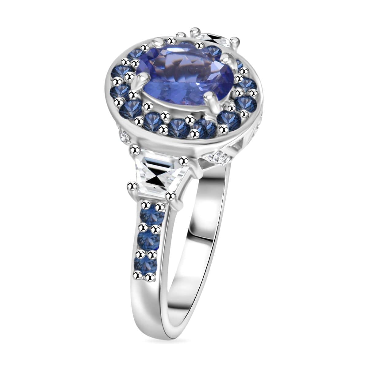 TLV Tanzanite, Multi Gemstone Halo Ring in Rhodium Over Sterling Silver (Size 7.0) 1.55 ctw image number 2