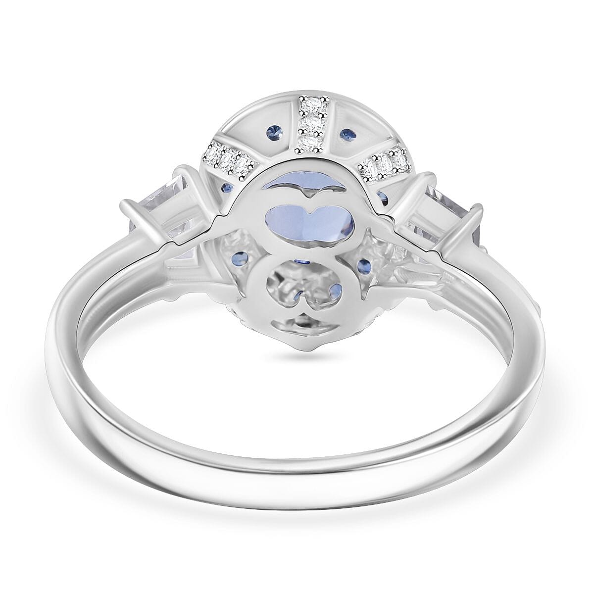 Tanzanite and Multi Gemstone 1.60 ctw Luminous Crown Ring in Rhodium Over Sterling Silver (Size 10.0) 