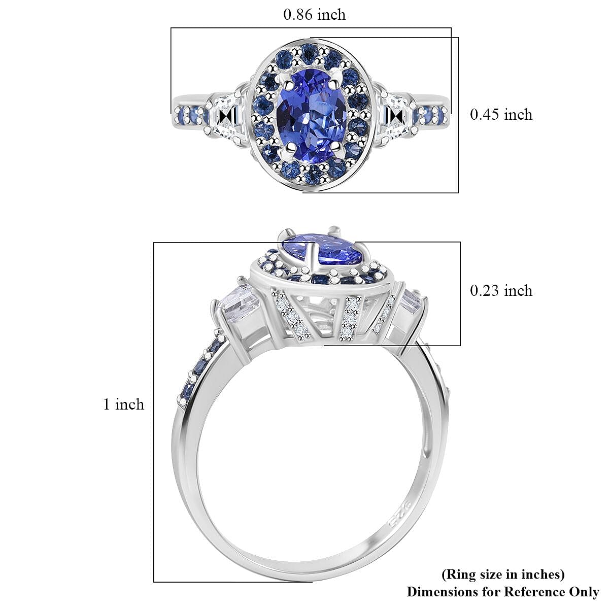 Tanzanite and Multi Gemstone 1.60 ctw Luminous Crown Ring in Rhodium Over Sterling Silver (Size 10.0) 