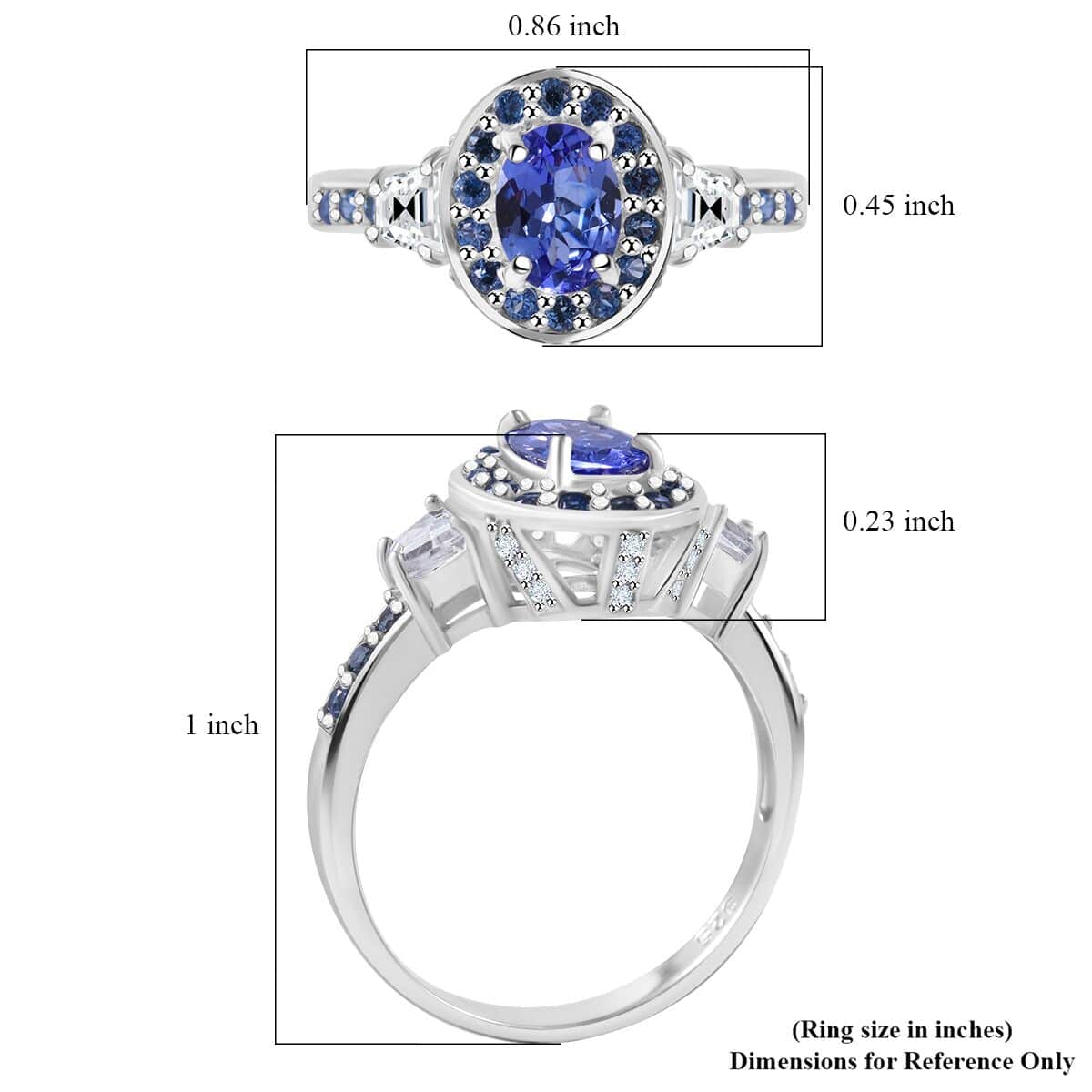 TLV Tanzanite, Multi Gemstone Halo Ring in Rhodium Over Sterling Silver (Size 7.0) 1.55 ctw image number 4