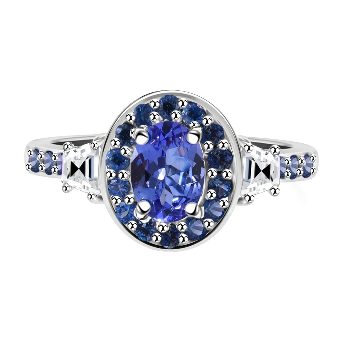 Tanzanite and Multi Gemstone 1.60 ctw Luminous Crown Ring in Rhodium Over Sterling Silver (Size 6.0)  image number 0