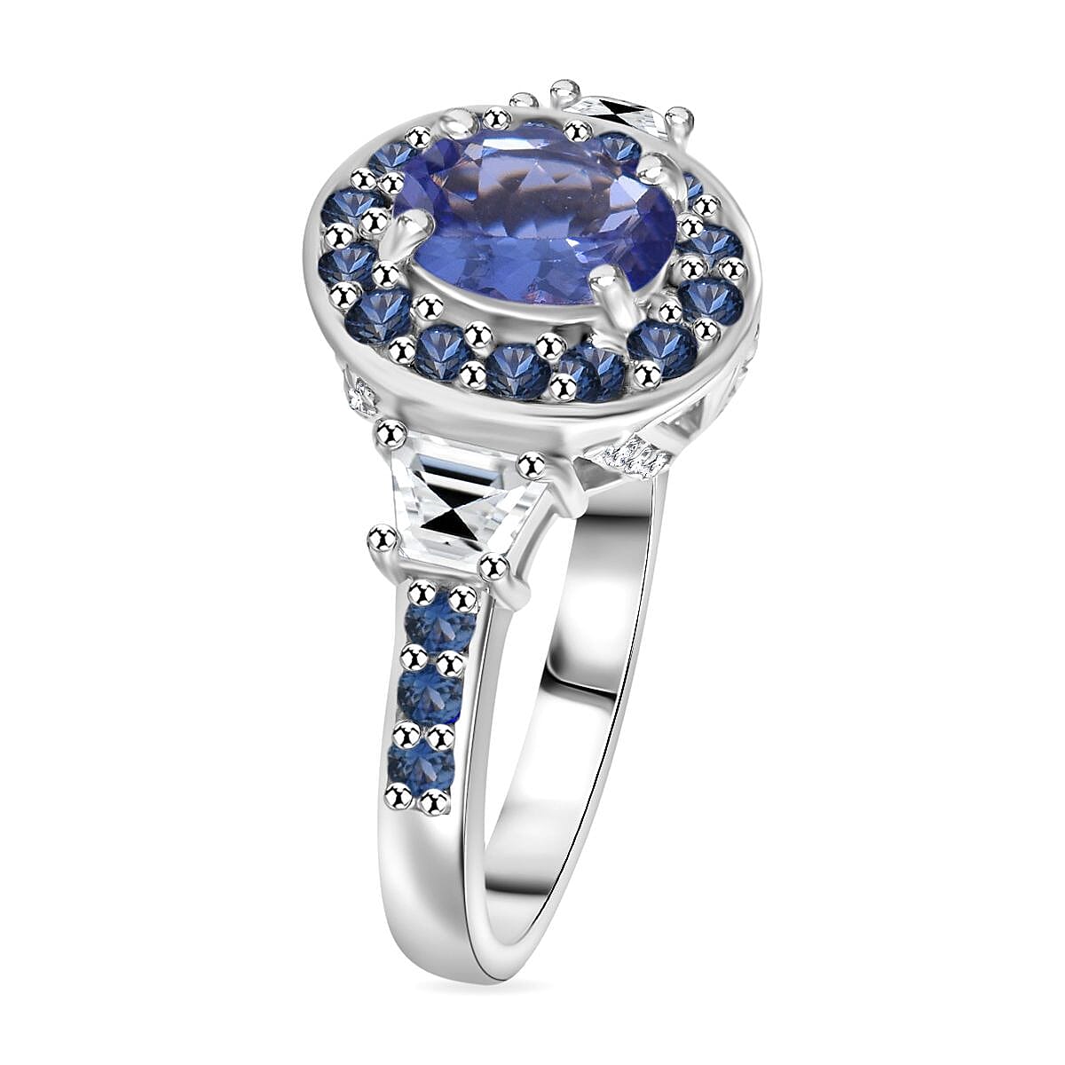 Tanzanite and Multi Gemstone 1.60 ctw Luminous Crown Ring in Rhodium Over Sterling Silver (Size 7.0)  image number 2