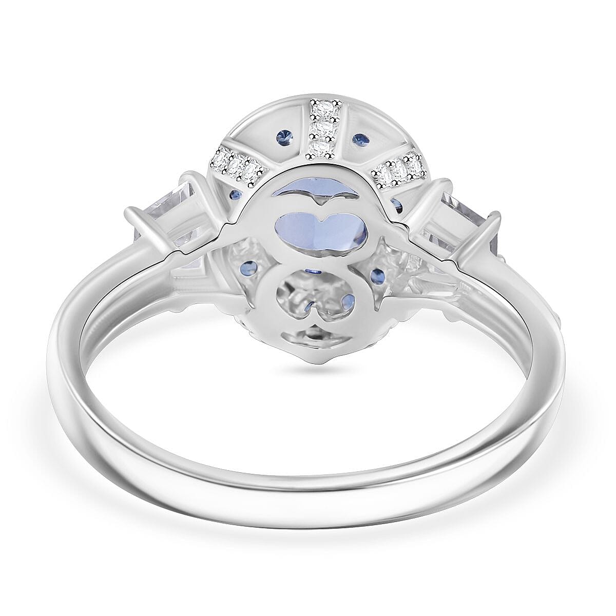 Tanzanite and Multi Gemstone 1.60 ctw Luminous Crown Ring in Rhodium Over Sterling Silver (Size 7.0)  image number 3
